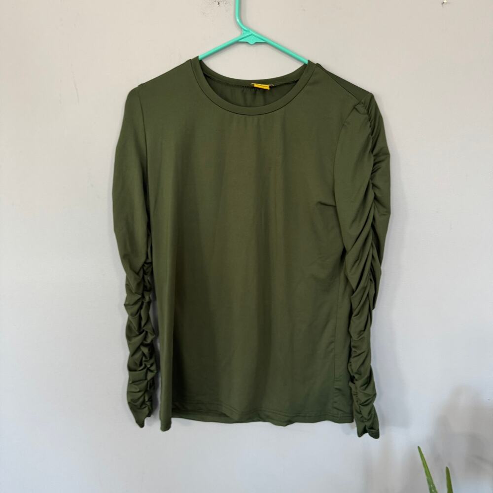 Daisy Army / Olive Green Ruffled Long Sleeve Top Size Small Military Green